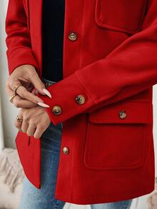SHEIN PariChic Women Casual Solid Color Patchwork Multiple Pocket Single-Breasted Jacket, Autumn/Winter For New Year Clothes Fall Cloth For Women - Red - View 7