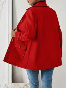 SHEIN PariChic Women Casual Solid Color Patchwork Multiple Pocket Single-Breasted Jacket, Autumn/Winter For New Year Clothes Fall Cloth For Women - Red - View 2