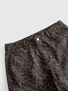 ROMWE MEN Men Leopard Print Flap Pocket Cargo Jeans - Coffee Brown - View 6