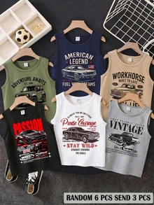 3pcs Young Boy Multi-Color Casual Cartoon Car Pattern Tank Tops, Multi-Pack Suitable For Summer Sports, Outings And Vacations - Multicolor - View 5
