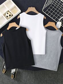 3pcs Young Boy Multi-Color Casual Cartoon Car Pattern Tank Tops, Multi-Pack Suitable For Summer Sports, Outings And Vacations - Multicolor - View 3