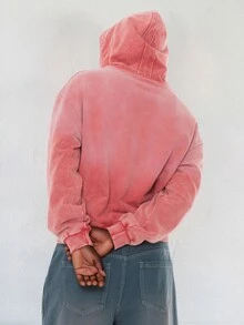 FORM&CHAOS Men's Loose Washed Vintage Streetwear Tropical Long Sleeve Zip-Up Hoodie Jacket Beach Rave Coral Fall - Red - View 5