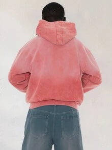 FORM&CHAOS Men's Loose Washed Vintage Streetwear Tropical Long Sleeve Zip-Up Hoodie Jacket Beach Rave Coral Fall - Red - View 2