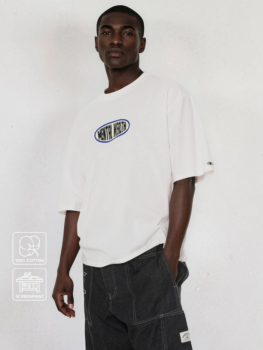 FORM&CHAOS Men's Streetwear Loose Fit Pure Cotton White T-Shirt - White - View 1