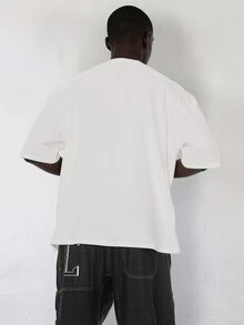 FORM&CHAOS Men's Streetwear Loose Fit Pure Cotton White T-Shirt - White - View 2