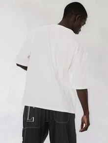 FORM&CHAOS Men's Streetwear Loose Fit Pure Cotton White T-Shirt - White - View 4