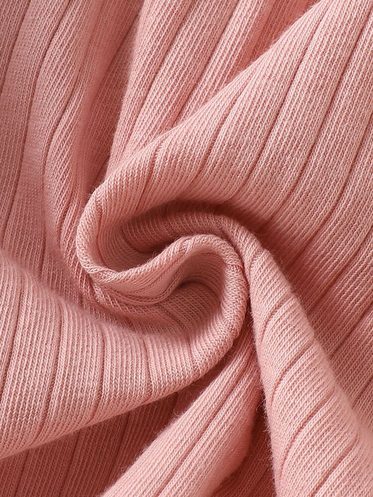 SHEIN 2pcs Baby Girls Princess Dress Sweet Pink Ribbed Knit Floral Embroidered Ruffle Long Sleeve Round Neck Regular Birthday Party Fall Cozy Holiday Set - Pink - View 8