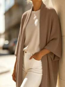 Balvessa New Arrival Women's AutumnSolid-Color Casual Versatile Cardigan, Khaki KnitCardigan Outerwear For Going-Out, Commute & DailyWear - Khaki - View 8