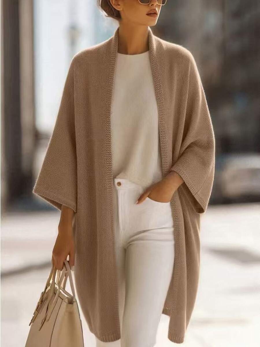 Balvessa New Arrival Women's AutumnSolid-Color Casual Versatile Cardigan, Khaki KnitCardigan Outerwear For Going-Out, Commute & DailyWear - Khaki - View 1