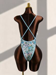SHEIN Unity Women's Sexy Tropical Cutout Sequin One-Piece Swimsuit For Vacation Beach Party White Summer - Multicolor - View 2