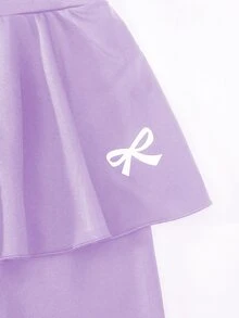 Tween女孩 2件組休閒百搭芭蕾運動蝴蝶結裙褲套裝，簡約開學穿搭，秋冬款 - 黑色 - 查看 6
