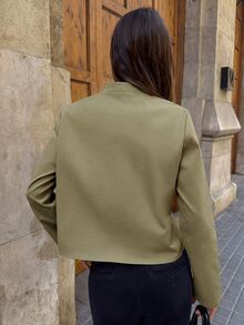 Aloruh 女款休閒時尚立領雙排扣綴珠長袖夾克 - 軍綠色 - 查看 2