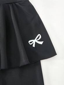Tween Girls 2pcs/Set Tween Girls Casual All-Match Versatile Ballet Sports Bow Skirt Leggings, Fall, Summer, Minimalist, Back To School, Outfit - Black - View 6