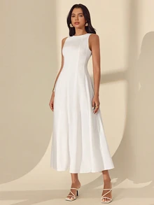 SHEIN 女士优雅纹理无袖连衣裙 - 白色 - 查看 4