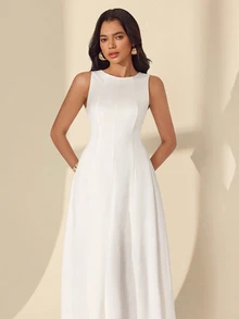 SHEIN 女士优雅纹理无袖连衣裙 - 白色 - 查看 5