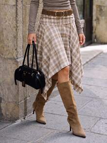 MainGRL Women's Brown Plaid Casual Versatile Sweet And Spicy Everyday Skirt - Multicolor - View 1