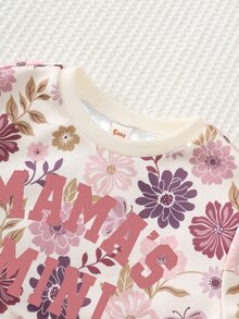Baby Girl Casual Minimalist Loose Thick Crew Neck Sweatshirt, Floral Pattern, Elastic Waist Long Length Suitable For Autumn/Winter MAMA'MINI - Multicolor - View 8