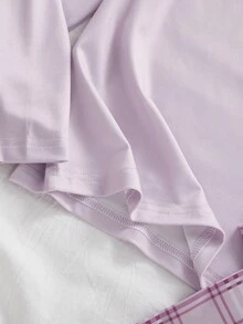 青少年女孩卡通印花長袖上衣與格紋長褲居家服套裝 - 粉色 - 查看 7
