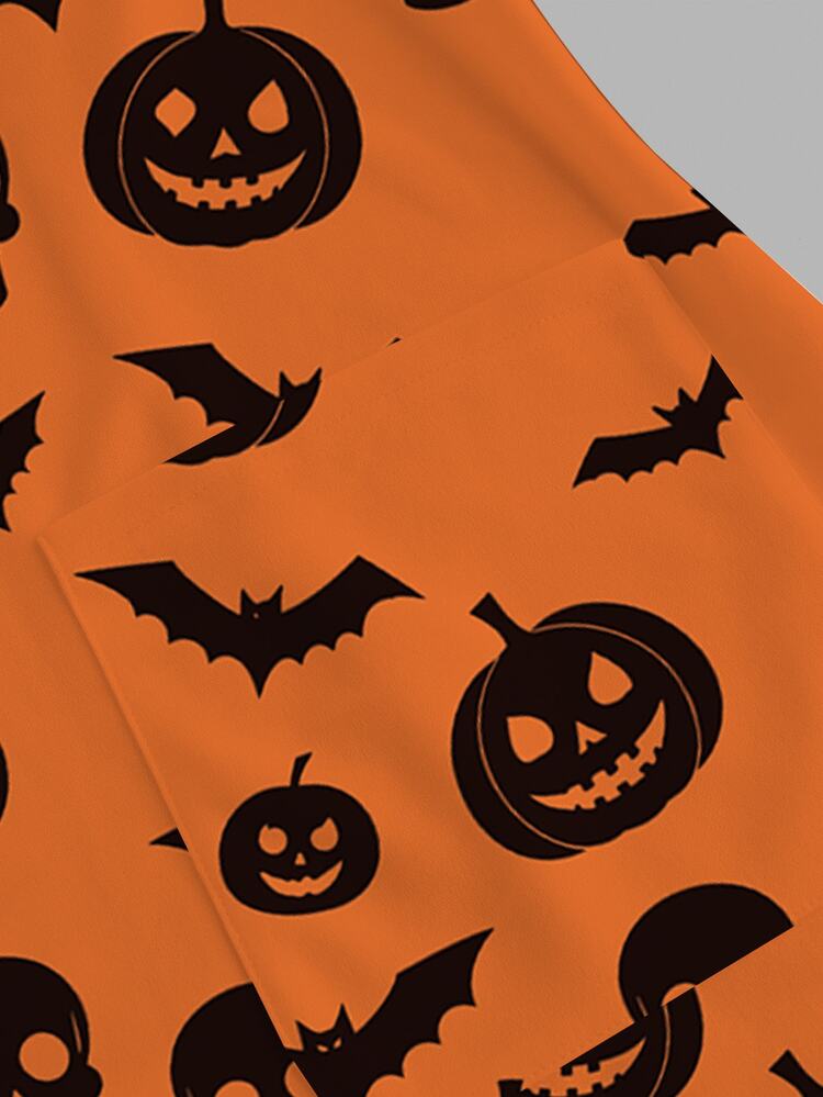 PopScrub Casual Minimalist Scrub Uniform Top Halloween Red Black Pumpkin Bat - Multicolor - View 5