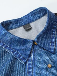 Editum Gaun Kancing Motif Denim Imitasi Warna Kontras untuk Wanita - MultiWarna - View 11