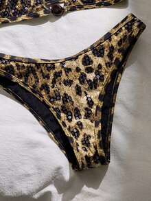 Costavie Wild Leopard Print Bikini With Shimmering Sequins, Retro Y2K Vibe, Strapless Design With Cutouts At The Chest. - Brown - View 9