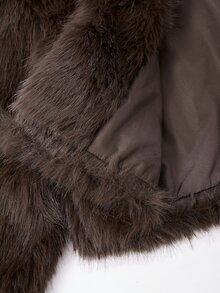 SHEIN Teen Girl Solid Color Long Sleeve Autumn/Winter Warm Fuzzy Jacket Work Brown Streetwear Baggy - Brown - View 6