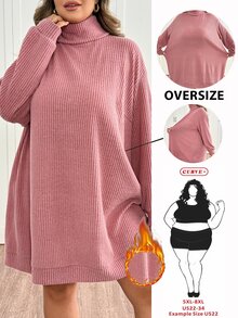 SHEIN CURVE+ Plus Size Women's Solid Color Casual Daily Knit Dress - Dusty Pink - View 1