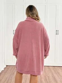 SHEIN CURVE+ Plus Size Women's Solid Color Casual Daily Knit Dress - Dusty Pink - View 2