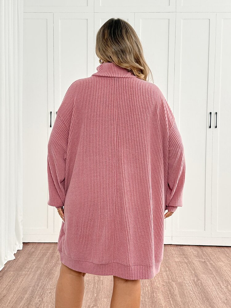 SHEIN CURVE+ 大尺碼女款純色休閒日常針織洋裝 - 藕粉色 - 查看 2