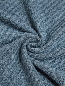 Miaspire Casual Elegant Chic, Ribbed Button Up, Henley Tops Blouses, Soft Knitwear Blue, Long Sleeve Curved Hem, Going Out Work, Fall Autumn Winter Clothes - Dusty Blue - View 5