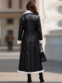 Editum Women's Fashion Contrast Color Horn Button Pocket Overcoat Everyday Going Out Black And White Autumn Elegant - Black - View 10