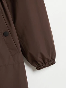 SHEIN EZwear 巧克力棕色編織大尺碼女款長袖連帽風衣外套 秋季 - 巧克力棕 - 查看 3