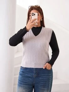 Solflare Plus Size Women's Solid Color Casual Long Sleeve T-Shirt For Daily Wear - Black - View 6