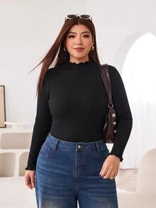 Solflare Plus Size Women's Solid Color Casual Long Sleeve T-Shirt For Daily Wear - Black - View 4
