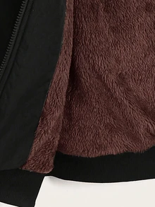 SHEIN EZwear Jaket Lengan Panjang Kasual Serbaguna Wanita Ukuran Besar Warna Polos dengan Lapisan Termal - Chocolate Brown - View 5