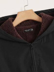 SHEIN EZwear Jaket Lengan Panjang Kasual Serbaguna Wanita Ukuran Besar Warna Polos dengan Lapisan Termal - Chocolate Brown - View 4
