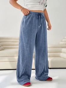Solflare Plus Size Women's Casual Drawstring Waist Loose Sweatpants For Daily Wear - Baby Blue - View 5