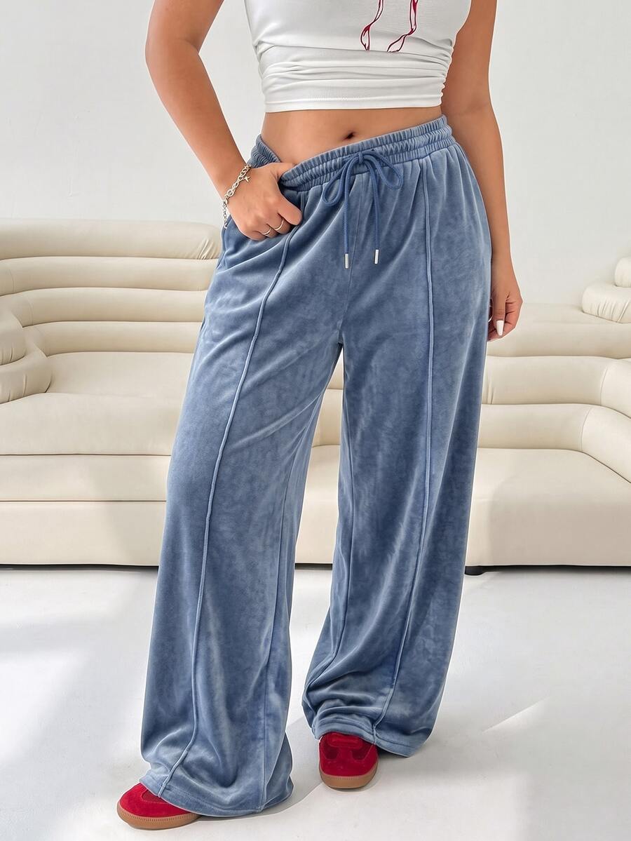 Solflare Plus Size Women's Casual Drawstring Waist Loose Sweatpants For Daily Wear - Baby Blue - View 1