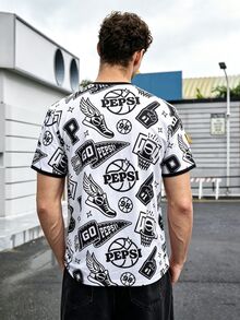 PEPSI X SHEIN Manfinity Dauomo 男士幾何圖案印花休閒短袖T恤 - 彩色 - 查看 2