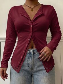 Muchica Plus Size Women's Solid Color Casual Versatile Everyday T-Shirt - Burgundy - View 6