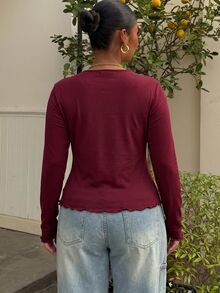 Muchica Plus Size Women's Solid Color Casual Versatile Everyday T-Shirt - Burgundy - View 2