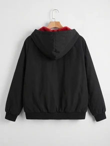 SHEIN EZwear Plus Size Street Fashion Zip-Up Hooded Jacket With Pockets - Multicolor - View 2