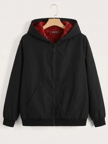 SHEIN EZwear Plus Size Street Fashion Zip-Up Hooded Jacket With Pockets - Multicolor - View 3