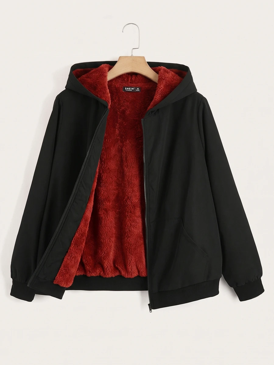 SHEIN EZwear Plus Size Street Fashion Zip-Up Hooded Jacket With Pockets - Multicolor - View 1