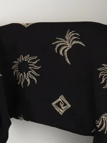 Comfortcana 秋冬純色紋理皺褶布料寬鬆抽繩綁帶純棉休閒度假黑色大尺碼寬腿褲 - 黑色 - 查看 6