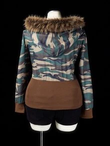 Sunspun Distressed Elf Wasteland Camouflage Hooded Jacket, Nomadic Textured Double Layer Layered Jacket, Distressed Frayed Edge Loose Oversize Functional Top, Elf Wasteland Camouflage Hooded Jacket, Nomadic Double Layer Layered Jacket - Army Green - View 2