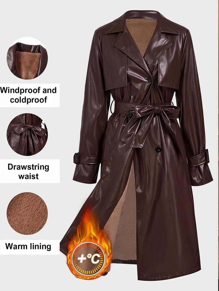 SHEIN Clasi Plus Size Women's Long Lapel Trench Coat Fall - Burgundy - View 1