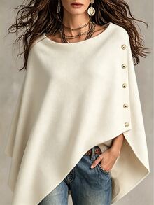 LUMIGAL Women's Loose Cape-Style Wool Blend Shawl Coat - Beige - View 1