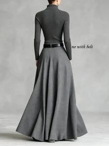 LUMIGAL Women's Autumn Fashion Commuter Top And Skirt Set - Grey - View 3
