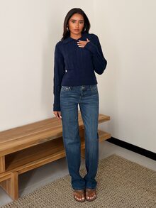 SHEIN Glamour Women's Solid Color Casual Versatile Daily Wear Knit Top - Navy Blue - View 5